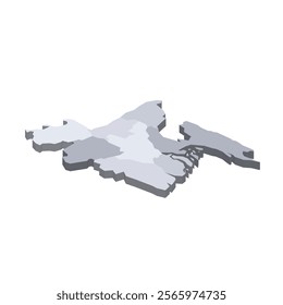 Bangladesh political map of administrative divisions - divisions. 3D isometric blank vector map in shades of grey.