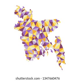 Bangladesh polygonal map background low poly style yellow, orange, blue, purple colors vector illustration eps
