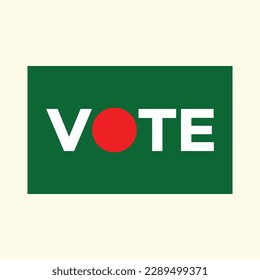 Bangladesh presidential election 2023. Vote word with Bangladesh flag symbol inside. Political election campaign logo. Applicable as part of badge design. Flat vector illustration