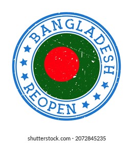 Bangladesh Reopening Stamp. Round badge of country with flag of Bangladesh. Reopening after lock-down sign. Vector illustration.