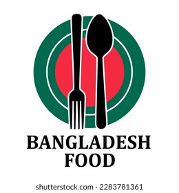 Bangladesh Restaurant food logo. Flag symbol with plate spoon and fork Icon Template Illustration Design