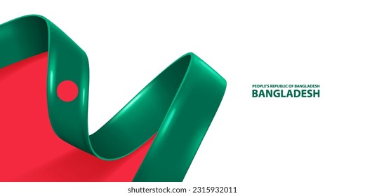 Bangladesh ribbon flag, bent waving ribbon in colors of the Bangladesh national flag. National flag background.