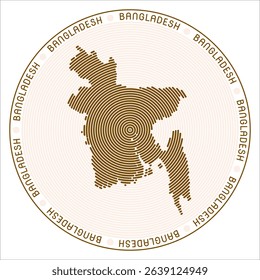 Bangladesh round logo design. Country shape built of rings. Bangladesh text around the country. Vector Illustration.