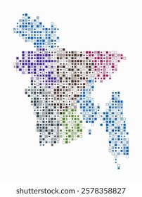 Bangladesh, shape of the country build of colored cells. Digital style map of the Bangladesh on white background. Small size square blocks. Amazing vector illustration.