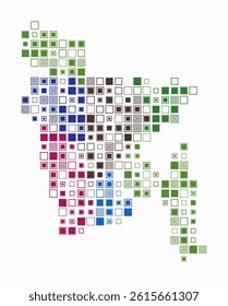 Bangladesh, shape of the country build of colored cells. Digital style map of the Bangladesh on white background. Large size square blocks. Stylish vector illustration.