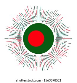 Bangladesh sign. Country flag with colorful rays. Radiant sunburst with Bangladesh flag. Vector illustration.
