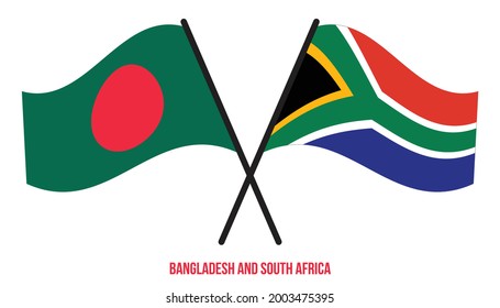 Bangladesh and South Africa Flags Crossed And Waving Flat Style. Official Proportion. Correct Colors.