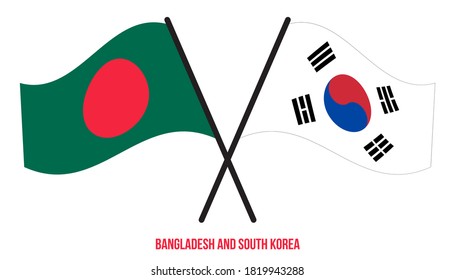 Bangladesh and South Korea Flags Crossed And Waving Flat Style. Official Proportion. Correct Colors.