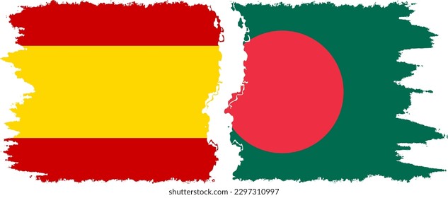 Bangladesh and Spain grunge flags connection, vector