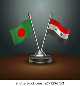 Bangladesh and Syria table flags relation  with gradient backgrund. Vector Illustration