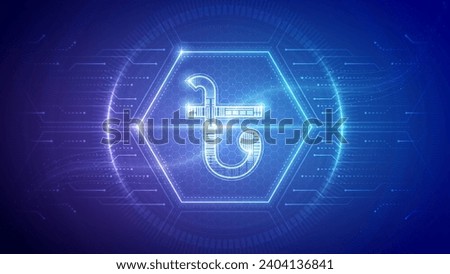 Bangladesh Taka (BDT), Futuristic Currency Finance Symbol, Hologram Cybernetic Neon Glow Translucent Circuit Board Digital Technology Hexagon Block Backdrop Background