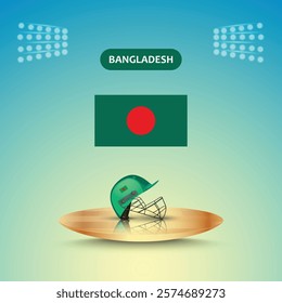 Bangladesh team helmet cricket, Bangladesh flag, helmet vector, stadium light, abstract background