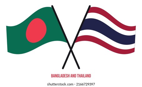 Bangladesh and Thailand Flags Crossed And Waving Flat Style. Official Proportion. Correct Colors.