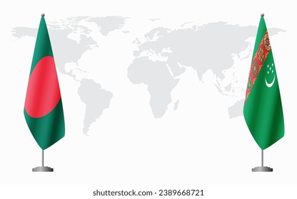 Die Flaggen Bangladeschs und Turkmenistans für offizielle Treffen auf der Grundlage der Weltkarte.