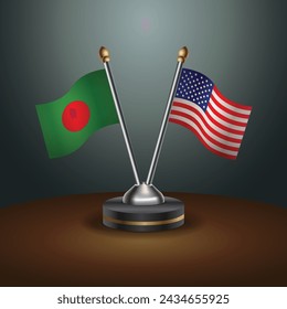 Bangladesh and United States table flags with gradient backgrund. Vector Illustration