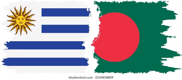 Conexión de banderas grunge de Bangladesh y Uruguay, Vector