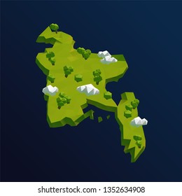 Bangladesh Vector Low Poly 3D Cartoon Map