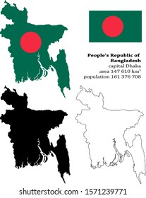 Bangladesh vector map, flag, borders, mask , capital, area and population infographic