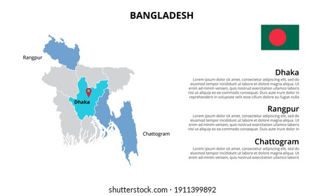 Bangladesh vector map infographic template divided by states, regions or provinces. Slide presentation.
