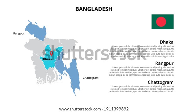 Bangladesh vector map\
infographic template divided by states, regions or provinces. Slide\
presentation.