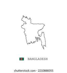 Bangladesh vector map outline, line, linear. Bangladesh black map on white background. Bangladesh flag