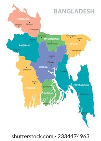 Bangladesh vintage map. High detailed vector map with pastel colors, cities and geographical borders