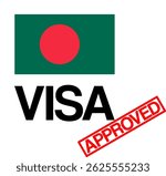Bangladesh visa approval concept with Bangladesh flag and red approved stamp on a neutral background,