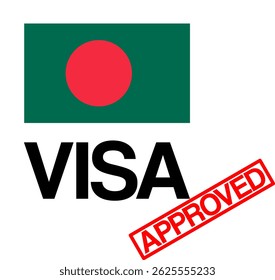 Conceito de aprovação do visto do Bangladeche com bandeira do Bangladeche e carimbo vermelho sobre fundo neutro,