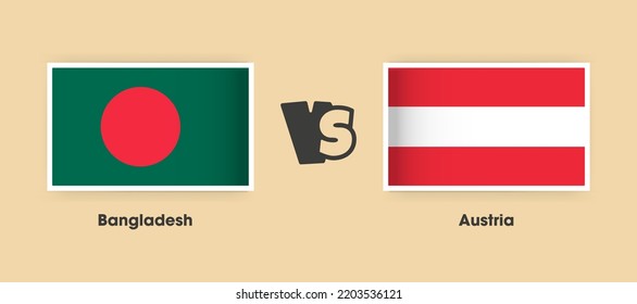 Banderas de Bangladesh contra Austria colocadas una al lado de la otra. Banderas nacionales creativas y elegantes de Bangladesh vs Austria con antecedentes