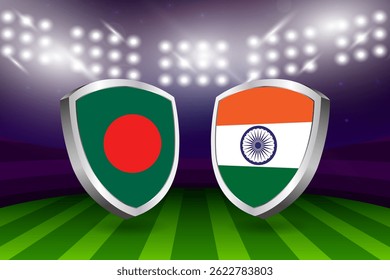 Bangladesh vs India flag shields on a stadium background, cricket championship competition vector illustration	
