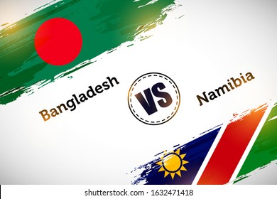 Bangladesh vs Namibia match concept poster design with countries brush flags. Abstract cricket match banner of Bangladesh vs Namibia. Modern background with brush flags.
