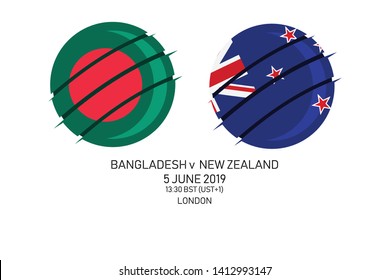 Bangladesh Vs New Zealand, 2019 Cricket Match, Vector Illustration