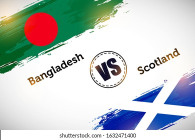 Bangladesh vs Scotland match concept poster design with countries brush flags. Abstract cricket match banner of Bangladesh vs Scotland. Modern background with brush flags.