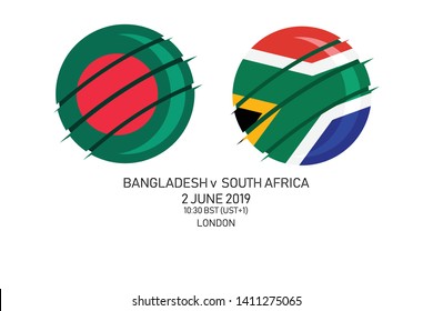 Bangladesh Vs South Africa, 2019 Cricket Match, Vector Illustration 