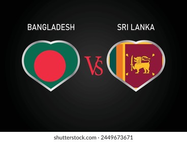 Bangladesh Vs Sri Lanka, Cricket Match concept with creative illustration of participant countries flag Batsman and Hearts isolated on black background