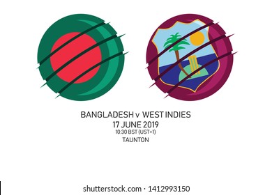 Bangladesh vs West Indies, 2019 Cricket Match, Vector illustration