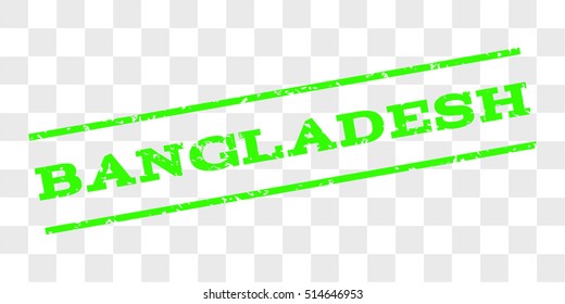 Bangladesh watermark stamp. Text tag between parallel lines with grunge design style. Rubber seal stamp with dirty texture. Vector light green color ink imprint on a chess transparent background.