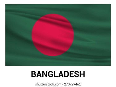 Bangladesh Waving flag isolated vector in official colors and Proportion Correctly. waving wind Flag realistic fabric effect. country's name label in bottom