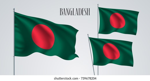 Bangladesh waving flag set of vector illustration. Red, green, elements of Bangladeshi wavy realistic flag as a patriotic symbol