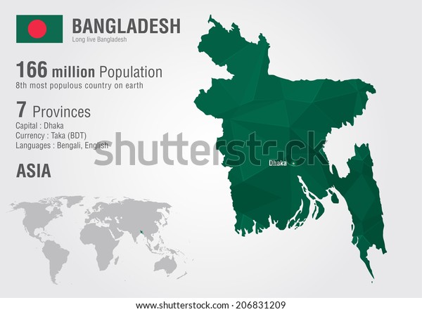 ピクセルダイヤモンドテクスチャーを持つバングラデシュの世界地図 世界地理学 のベクター画像素材 ロイヤリティフリー 619