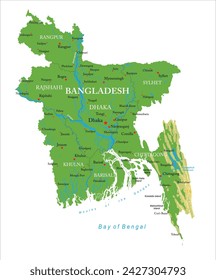 Bangladesh-highly detailed physical map in vector format