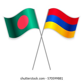 Bangladeshi and Armenian crossed flags. Bangladesh combined with Armenia isolated on white. Language learning, international business or travel concept.