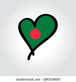 Bangladeshi flag heart-shaped hand drawn logo. Vector illustration.