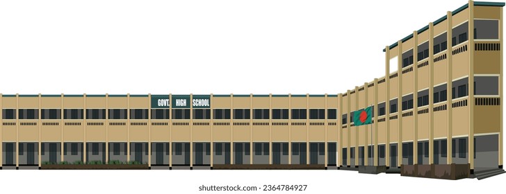 Bangladeshi Govt High School illustration. High School Building Illustration.