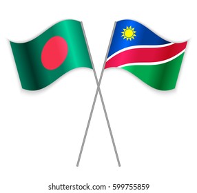 Bangladeshi and Namibian crossed flags. Bangladesh combined with Namibia isolated on white. Language learning, international business or travel concept.