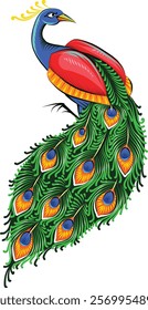 Bangladeshi rickshaw painting style peacock vector illustration. Colourful indian bird.