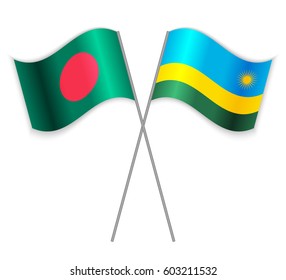 Bangladeshi and Rwandan crossed flags. Bangladesh combined with Rwanda isolated on white. Language learning, international business or travel concept.