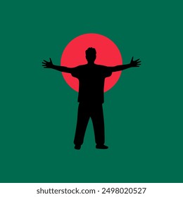 Bangladeshi Students stands with wide open hands palm extended vector illustration.