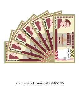 Bangladeshi Taka Vector Illustration. Bangladesh money set bundle banknotes. Paper money 200 BDT. Flat style. Isolated on white background. Simple minimal design.