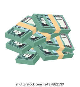 Bangladeshi Taka Vector Illustration. Bangladesh money set bundle banknotes. Paper money 500 BDT. Flat style. Isolated on white background. Simple minimal design.